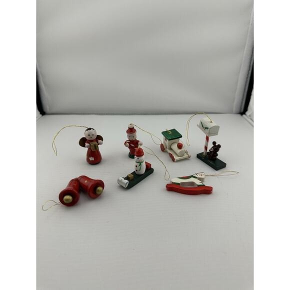 Set of 7 Vintage Wooden Germany Hand Painted Mini Christmas Ornaments - Picture 2 of 7